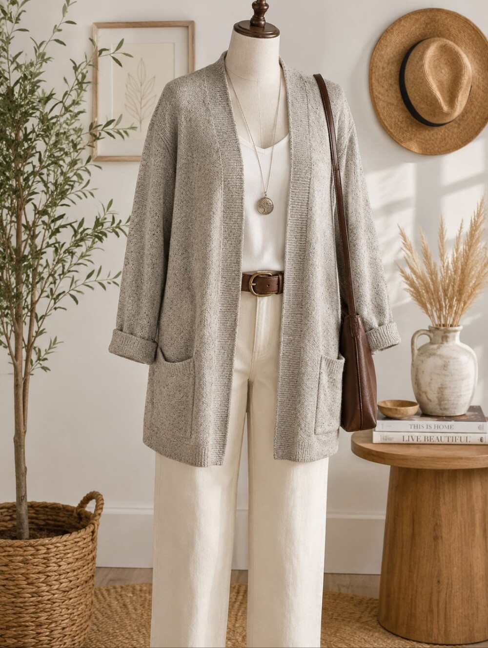 J.Jill L Gray Speckled Silk Blend Open Front Long Cardigan Sweater